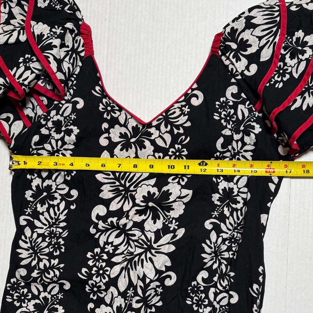 Vintage RM Made in Hawaii USA Floral Black White Red‎ Trim Mermaid Maxi Dress M? - Picture 9 of 15